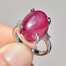 Ruby Cabochon & Diamond Platinum Three-Stone Ring