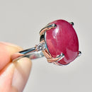 Ruby Cabochon & Diamond Platinum Three-Stone Ring