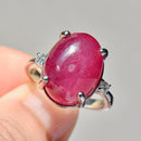 Ruby Cabochon & Diamond Platinum Three-Stone Ring
