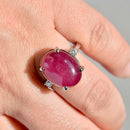 Ruby Cabochon & Diamond Platinum Three-Stone Ring