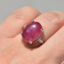 Ruby Cabochon & Diamond Platinum Three-Stone Ring