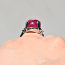 Ruby Cabochon & Diamond Platinum Three-Stone Ring