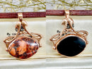 Vintage 1995 9ct Rose Gold Jasper & Black Onyx Swivel / Reversible Pendant
