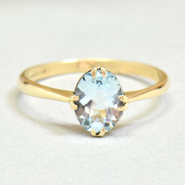 1970s Aquamarine Solitaire Style 9CT Yellow Gold Ring (1.48cts)