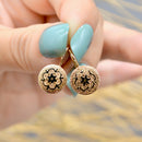 Antique Black Enamel 9ct Rose Gold Drop Earrings