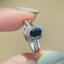 18ct White Gold Sapphire & Diamond Engagement Ring and Wedding Band Set