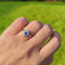 Art Deco 18ct Yellow Gold & Platinum Sapphire & Diamond Daisy Cluster Ring
