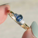 Vintage Sapphire and Diamond 9ct Yellow Gold Trilogy Engagement Ring