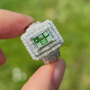 Green and White Diamond 9ct White Gold Cluster Ring (1.4ct)