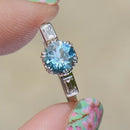 Vintage Aquamarine and Baguette Diamond Platinum Ring