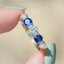 Vintage 1990s Blue Sapphire & Diamonds 18ct Yellow Gold Five-Stone Ring (1.41cts)