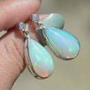 Large Jelly Opal and Diamond Platinum Bezel Set Drop Earrings (11.50cts)