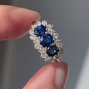 Vintage 1970s Sapphire and Diamond 18ct Yellow Gold Triple Cluster Ring