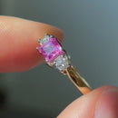 Vintage 2000s Pink Sapphire & Diamond 18ct Yellow Gold Trilogy Ring