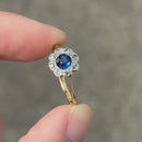 Edwardian 18ct Gold & Platinum Sapphire & Diamond Daisy Cluster Ring