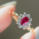 Vintage 2000s Ruby and Diamond 18ct Yellow Gold Halo Ring (0.89ct)