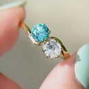 Vintage Toi Et Moi Blue & White Zircon Cross Over 9ct Yellow Gold Ring (1.74cts)
