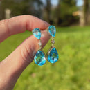 Swiss Blue Topaz and Diamond 9ct Yellow Gold Drop Earrings (15.20cts)