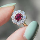 Vintage Ruby and Diamond 18ct Yellow Gold Halo Ring (1.32cts)