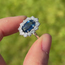 Vintage 18ct White Gold Blue Sapphire (No Indications of Heating) & Diamond Halo Ring (2.77ct)