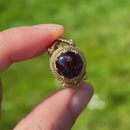Vintage 1970s 9ct Yellow Gold Garnet Dress Ring