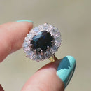 Vintage 1970s Large Sapphire and Diamond 18ct Yellow Gold Halo Ring (4.30cts)