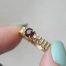 Vintage 1980s Almandine Garnet and Diamond 9ct Yellow Gold Ring