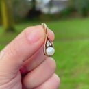 Vintage 1990s Cultured Pearl & Diamond 9ct Yellow Gold Pendant with Open Bale