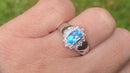 Swiss Blue Topaz & Diamond 9ct White Gold Halo Ring