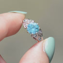Art Deco Blue Zircon and Diamond 18ct White Gold & Platinum Ring (1.72cts)