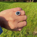 Vintage 1970s 18ct White Gold Sapphire & Diamond Halo Ring (4.79cts)
