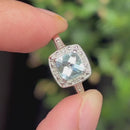 Aquamarine & Diamond 9ct White Gold Cushion Cluster Ring