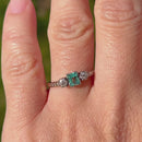 Art Deco 18CT Yellow Gold & Platinum Trilogy Aquamarine & Diamond Engagement Ring