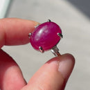 Ruby Cabochon & Diamond Platinum Three-Stone Ring