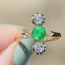 Antique Belle Epoque Emerald and OMC Diamonds 18ct Yellow Gold & Platinum Ring