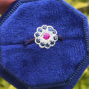 Edwardian 9ct Rose Gold & Silver Ruby and Sapphire Daisy Ring