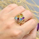 Vintage 2000s Multi-gems 9ct Yellow Gold Dress Ring