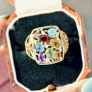 Vintage 2000s Multi-gems 9ct Yellow Gold Dress Ring