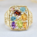 Vintage 2000s Multi-gems 9ct Yellow Gold Dress Ring