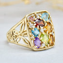 Vintage 2000s Multi-gems 9ct Yellow Gold Dress Ring