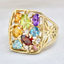 Vintage 2000s Multi-gems 9ct Yellow Gold Dress Ring