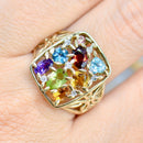 Vintage 2000s Multi-gems 9ct Yellow Gold Dress Ring