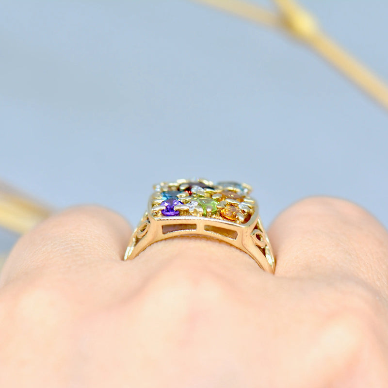 Vintage 2000s Multi-gems 9ct Yellow Gold Dress Ring