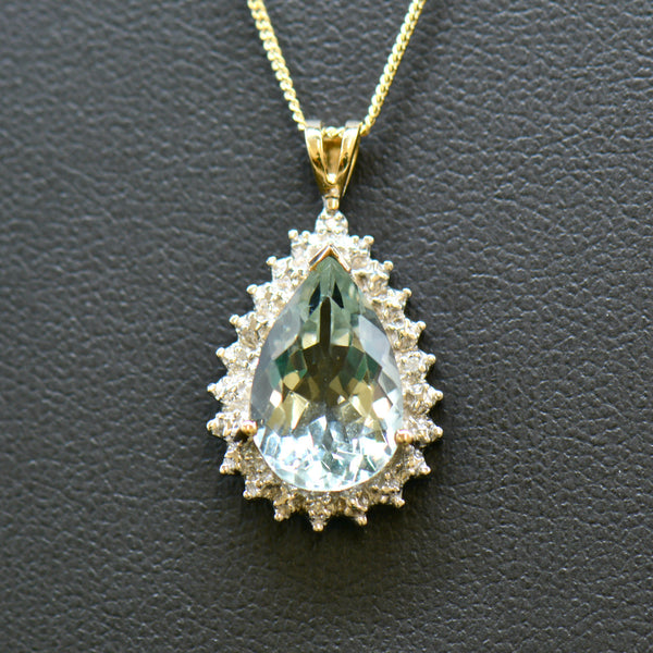 Praseolite Quartz & Diamond Large Halo Pendant & Necklace Set