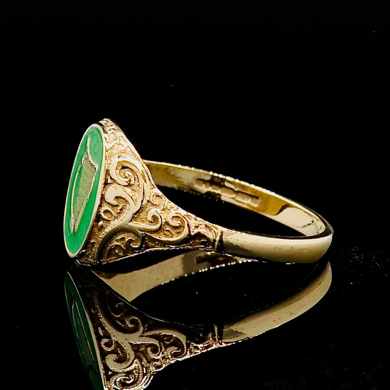 Irish Harp Green Enamel 9CT Yellow Gold Ring