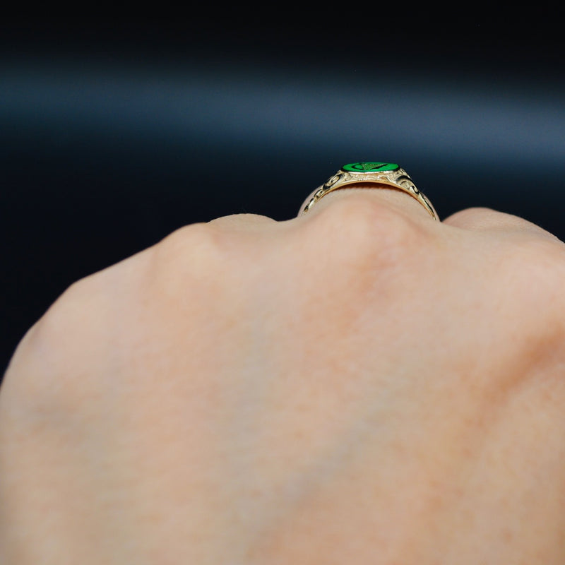 Irish Harp Green Enamel 9CT Yellow Gold Ring