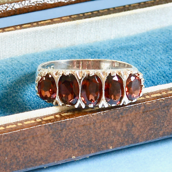 Vintage Silver Garnet Five-Stone Ring