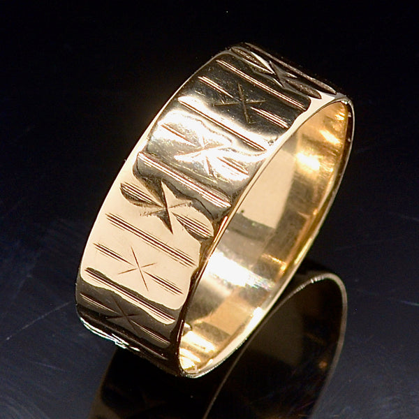 Vintage 9ct Yellow Gold Wide Patterned Band