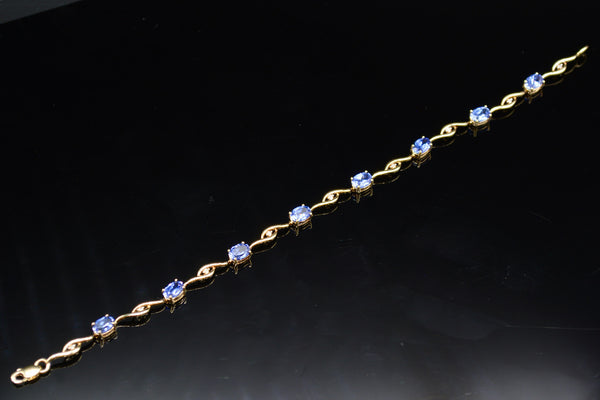 9CT Yellow Gold Blue Sapphire & Diamond Infinity Bracelet