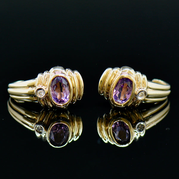 Vintage 9CT Yellow Gold Amethyst & Diamond Earrings